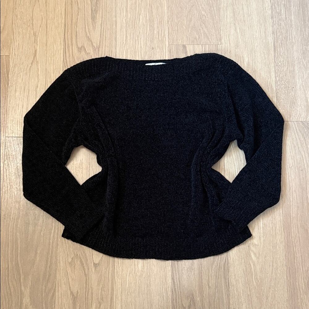Lulu-B Elegant Boat Neck Chenille Black Crew Neck Sweater Size Large